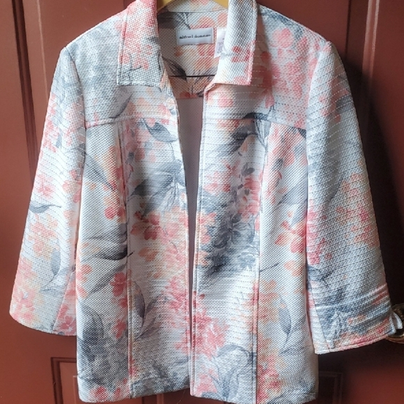 Alfred Dunner Pink and Gray Floral Jacket - Picture 1 of 9